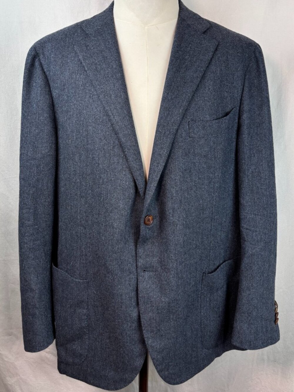 Proper Cloth Wool Cashmere Herringbone Sport Coat Mens 60 Blue Grey Blazer